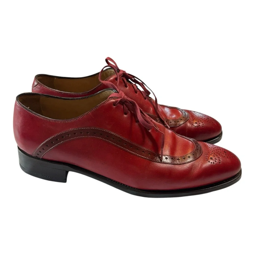 Kiton Mens Red Leather Lace-Up Oxford Dress Shoes Made in Italy Size 10.5